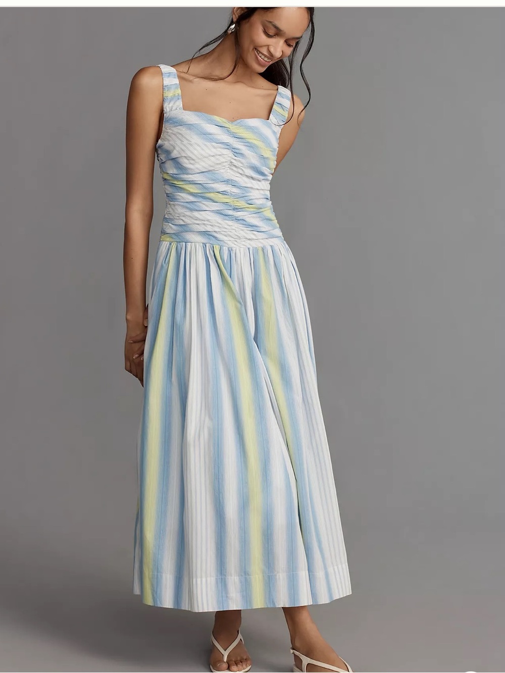 Anthropologie Striped Maxi Dress in Blue, White & Yellow-Green - Picture 8 of 10
